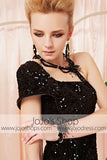 Black Lace Floor Length V Neck Formal Evening Dress CX830311