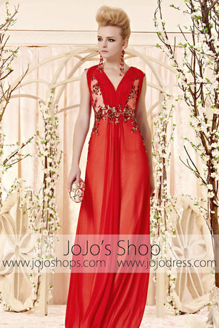 Sexy Red Sleeveless Dress with Floral Applique CX830335