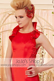 Modest Red Sleek Evening Dress with Collar CX830338
