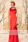 Modest Red Sleek Evening Dress with Collar CX830338