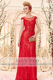 Modest Scoop Neck Red Lace Evening Dress CX830351