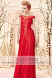 Modest Scoop Neck Red Lace Evening Dress CX830351