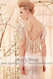 Retro 30s Sequined Low Back Champagne Evening Dress CX830353