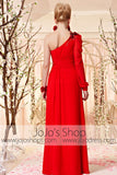 Red Long Sleeve One Shoulder Evening Dress CX830359