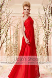Grecian Red One Shoulder Evening Dress CX830363