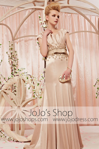 Gold Champagne Retro Fit and Flare Evening Dress CX830365