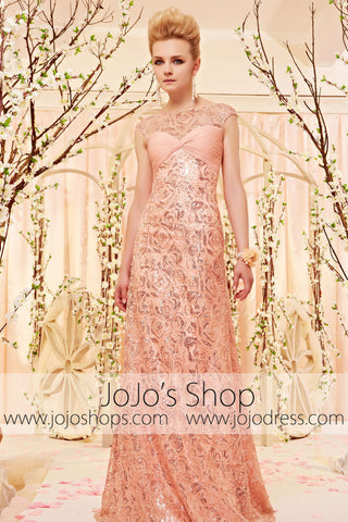 Modest Peach Pink Lace Evening Dress CX830366