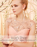 Modest Peach Pink Lace Evening Dress CX830366