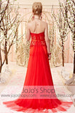 Red Strapless Lace Evening Dress CX830380