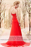 Red Strapless Lace Evening Dress CX830380