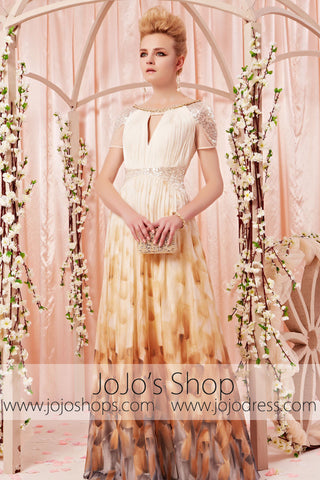 Grecian Short Sleeves Yellow Prom Formal Evening Dress CX830381
