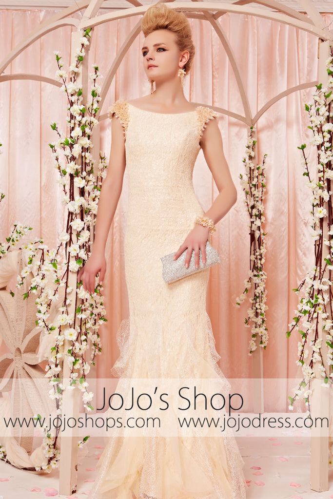 Retro Yellow Low Back Sleek Ruffle Evening Dress CX830383