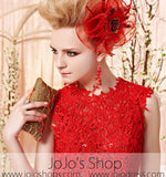 Red Lace Sleeveless Keyhole Formal Evening Dress CX30391