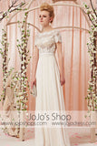 Modest Silver Ivory Short Sleeves Evening Dress CX30392