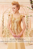 Gold Modest Cap Sleeves Home Coming Prom Formal Dress CX830398