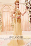 Gold Modest Cap Sleeves Home Coming Prom Formal Dress CX830398