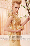 Gold Modest Cap Sleeves Home Coming Prom Formal Dress CX830398