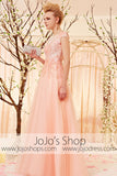 Modest Peach Blossom Blush Pink Short Sleeves Evening Dress CX830501