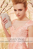 Modest Peach Blossom Blush Pink Short Sleeves Evening Dress CX830501