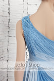 Grecian Changing Blue One Shoulder Evening Dress CX881121