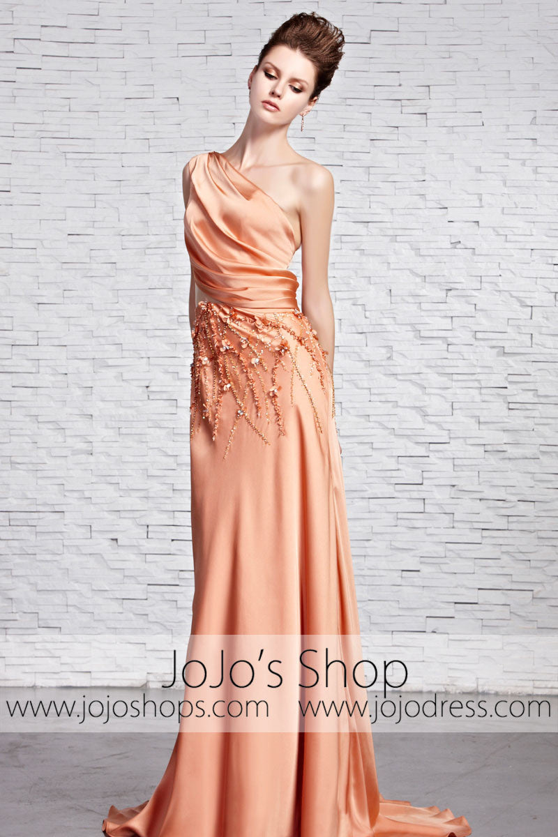 orange black tie dress Grecian Orange Silky Sleek One Shoulder Black Tie Evening Dress CX8813 – jojos