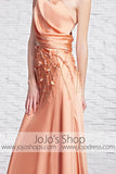 Grecian Orange Silky Sleek One Shoulder Black Tie Evening Dress CX881368