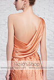 Grecian Orange Silky Sleek One Shoulder Black Tie Evening Dress CX881368