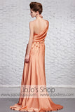 Grecian Orange Silky Sleek One Shoulder Black Tie Evening Dress CX881368