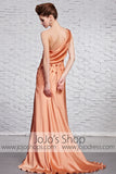 Grecian Orange Silky Sleek One Shoulder Black Tie Evening Dress CX881368