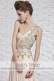 Grecian Beige Champagne Goddess One Shoulder Beauty Pageant Dress CX881369