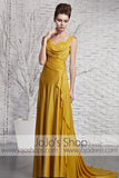 Grecian Gold V Neck Goddess Formal Beauty Pageant Evening Dress CX881383