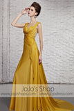 Grecian Gold V Neck Goddess Formal Beauty Pageant Evening Dress CX881383