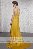 Grecian Gold V Neck Goddess Formal Prom Evening Dress CX881383