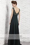 Dark Green Empire V Neck Low Back Formal Prom Pageant Dress CX881388