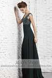 Dark Green Empire V Neck Low Back Formal Prom Pageant Dress CX881388