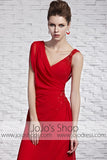 Red Grecian V Neck Stylish Beauty Pageant Red Carpet Dress CX881519