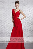 Red Grecian V Neck Stylish Beauty Pageant Red Carpet Dress CX881519
