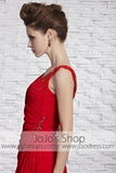 Red Grecian V Neck Stylish Beauty Pageant Red Carpet Dress CX881519