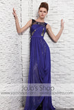 Jeweled Neck Blue Formal Black Tie Pageant Evening Dress CX881523
