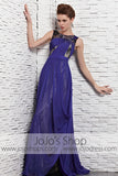 Jeweled Neck Blue Formal Black Tie Pageant Evening Dress CX881523