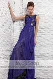 Jeweled Neck Blue Formal Black Tie Pageant Evening Dress CX881523