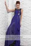 Jeweled Neck Blue Formal Black Tie Pageant Evening Dress CX881523