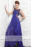 Jeweled Neck Blue Formal Black Tie Pageant Evening Dress CX881523