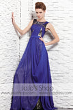 Jeweled Neck Blue Formal Black Tie Pageant Evening Dress CX881523