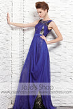 Jeweled Neck Blue Formal Black Tie Pageant Evening Dress CX881523