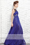 Jeweled Neck Blue Formal Black Tie Pageant Evening Dress CX881523