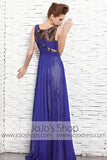 Jeweled Neck Blue Formal Black Tie Pageant Evening Dress CX881523