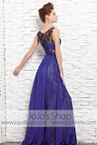 Jeweled Neck Blue Formal Black Tie Pageant Evening Dress CX881523