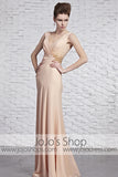 Champagne Sleek Stylish Classy V Neck Evening Formal Dress CX881596