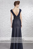 Sophisticated Navy Blue Dress Award Designer V Neck Evening Formal Dress CX881609